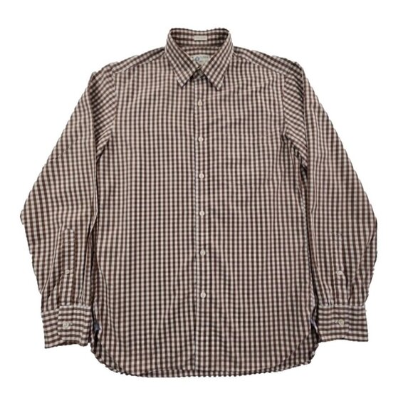 J.CREW Other - VTG J. Crew 2-Ply Cotton Shirt Men's S Brown Checkered Button Up EUC Long Sleeve